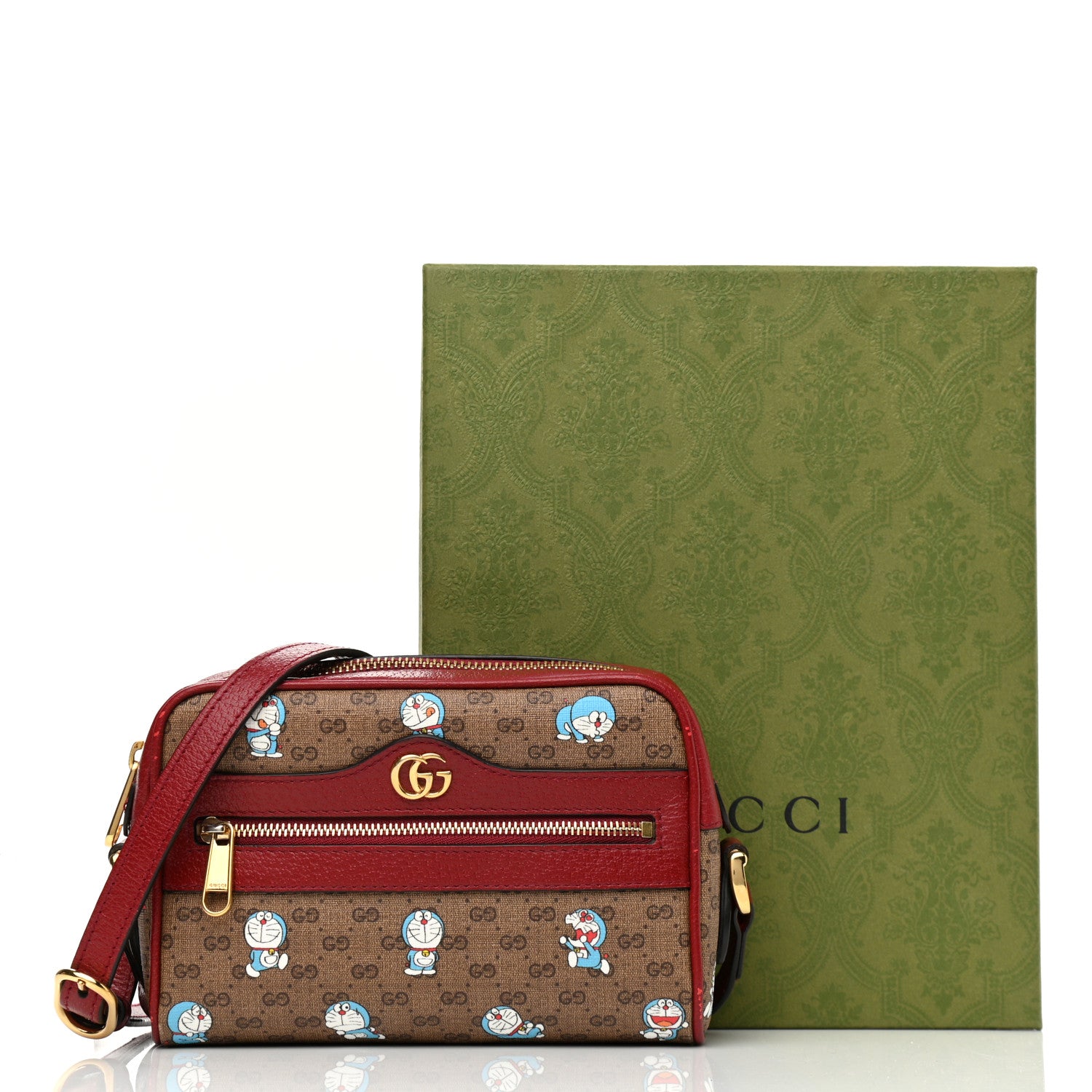 Gucci X DORAEMON Mini Vintage GG Supreme Monogram Camera Bag Beige Cherry Red 15 of 15