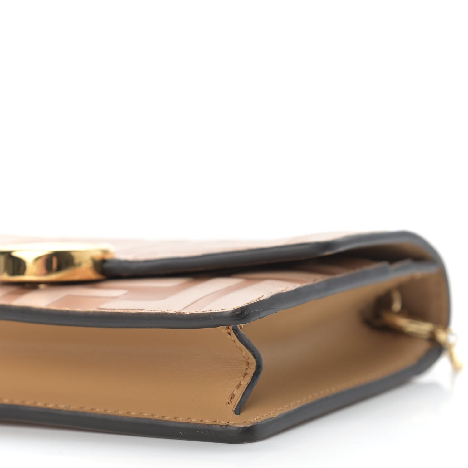 Fendi Vitello Termolagoon F is Fendi FF 1974 Embossed Geometric Flap Wallet On Chain Miele Scuro 9 of 9
