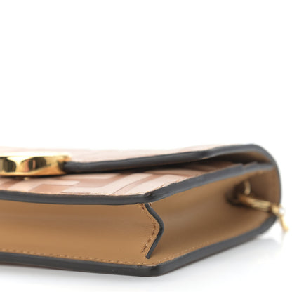 Fendi Vitello Termolagoon F is Fendi FF 1974 Embossed Geometric Flap Wallet On Chain Miele Scuro 9 of 9