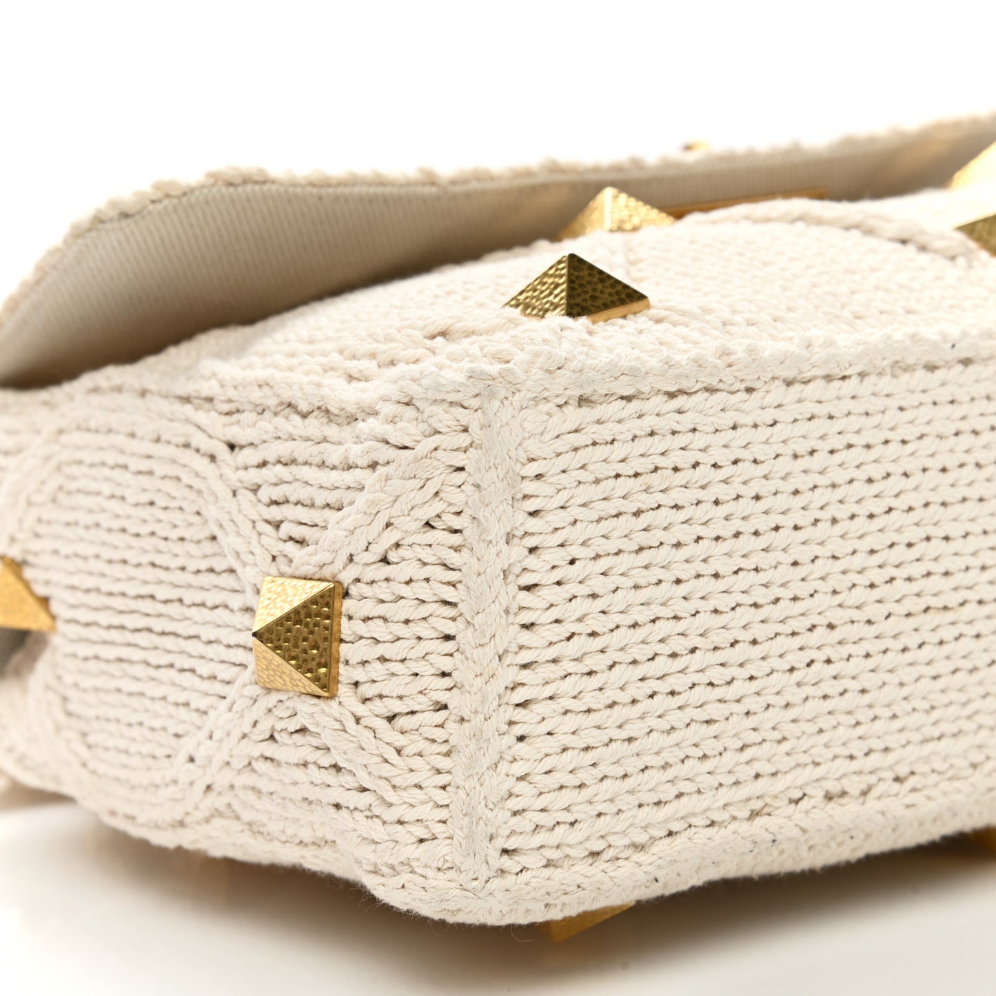 Knit Large Roman Stud Shoulder Bag Ecru