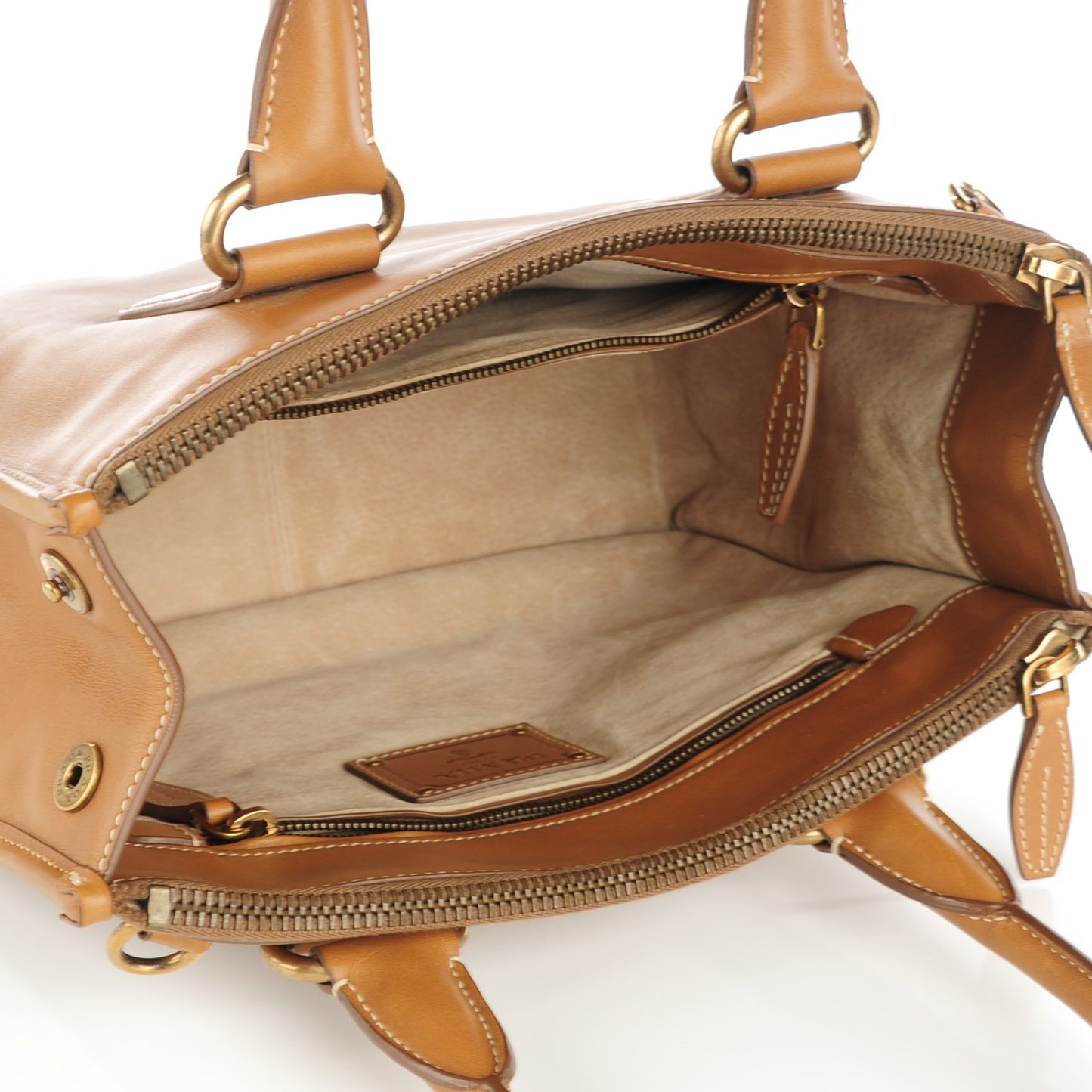 City Calf Double Zip Tote Cannella