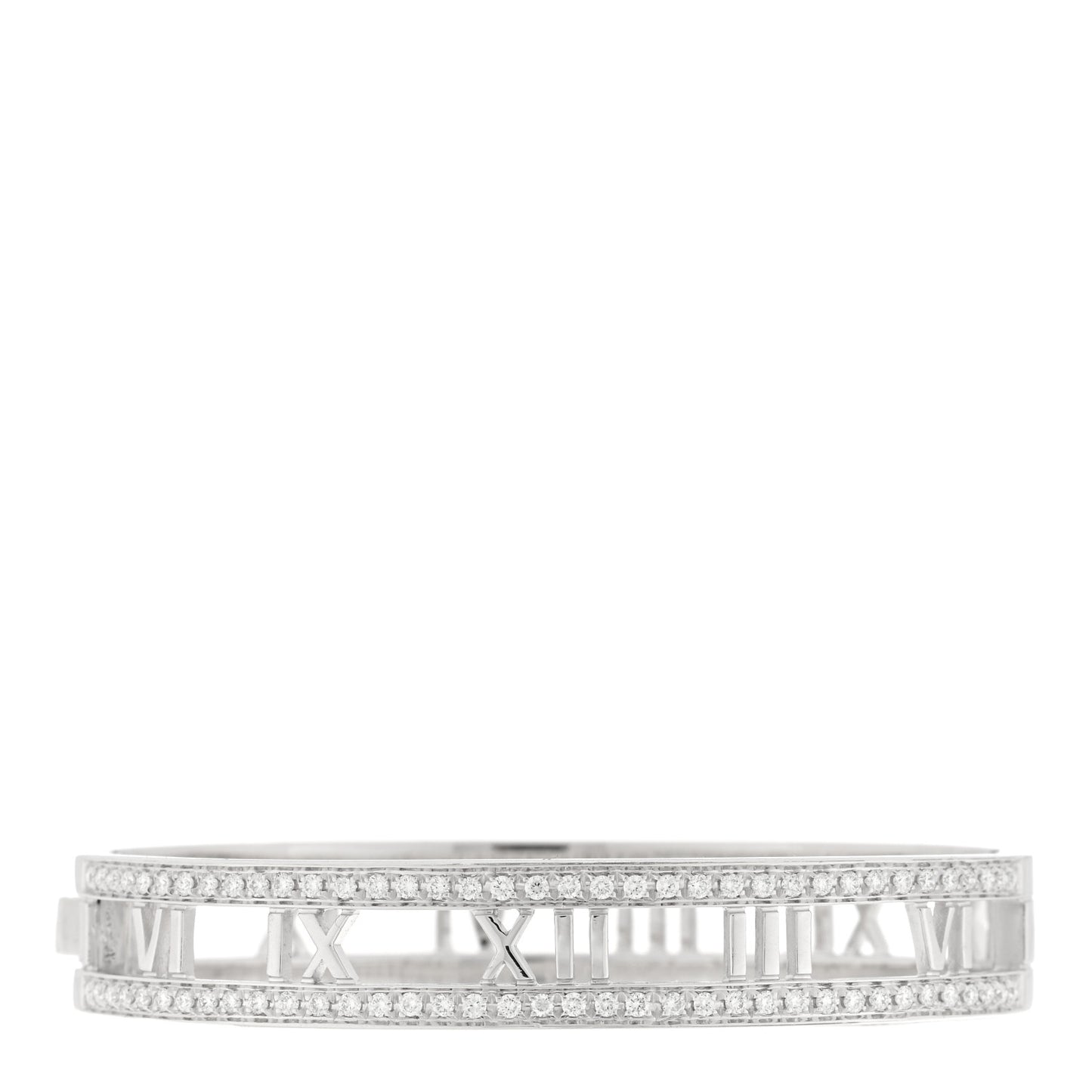 18K White Gold Diamond Atlas Open Hinged Bangle Bracelet