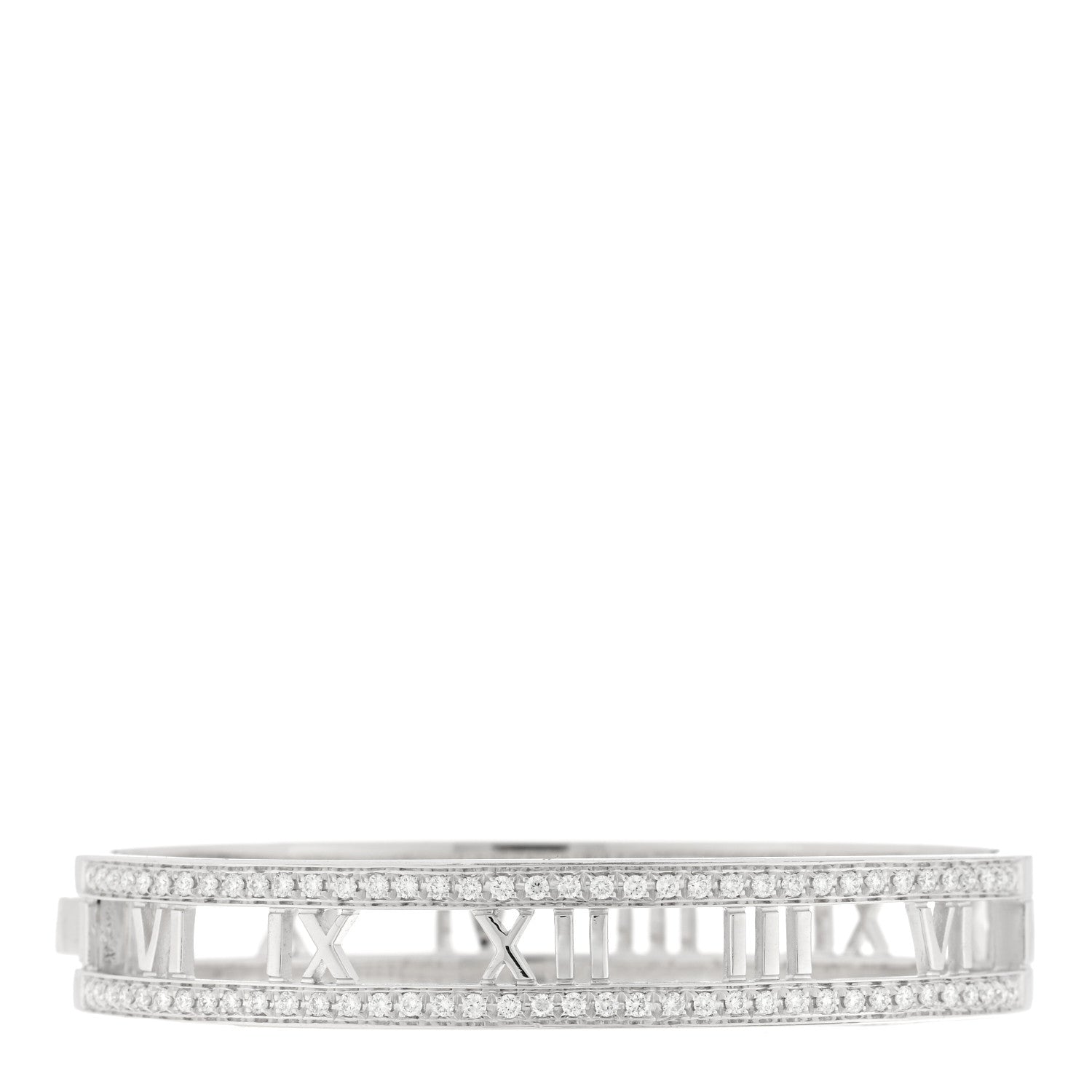 Tiffany 18K White Gold Diamond Atlas Open Hinged Bangle Bracelet 1 of 3