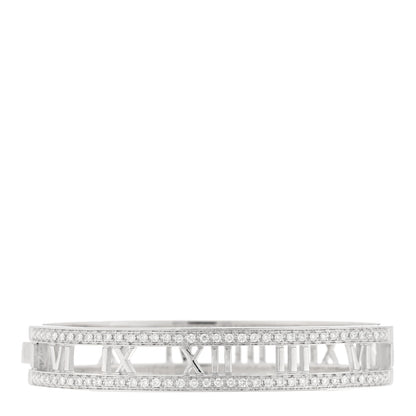 Tiffany 18K White Gold Diamond Atlas Open Hinged Bangle Bracelet 1 of 3