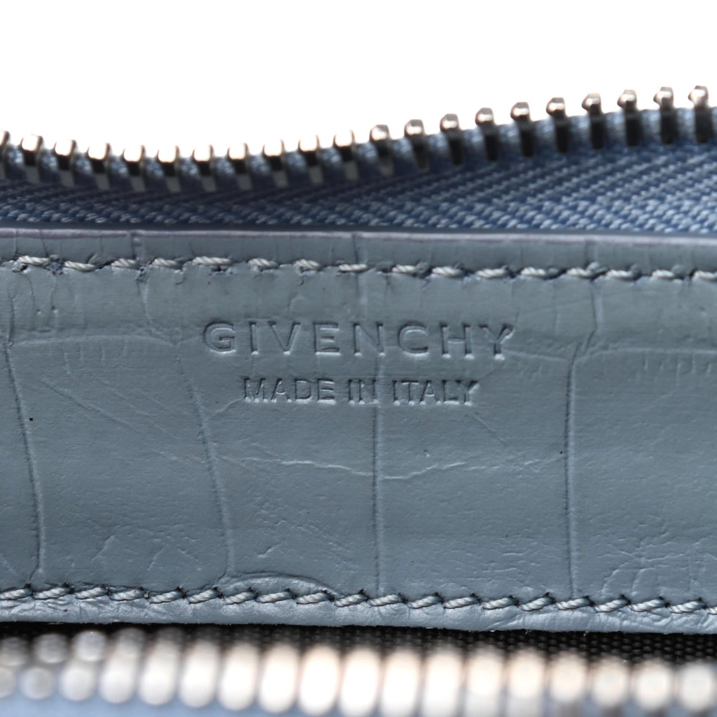 Crocodile Embossed Calfskin Zip Around Wallet Light Blue