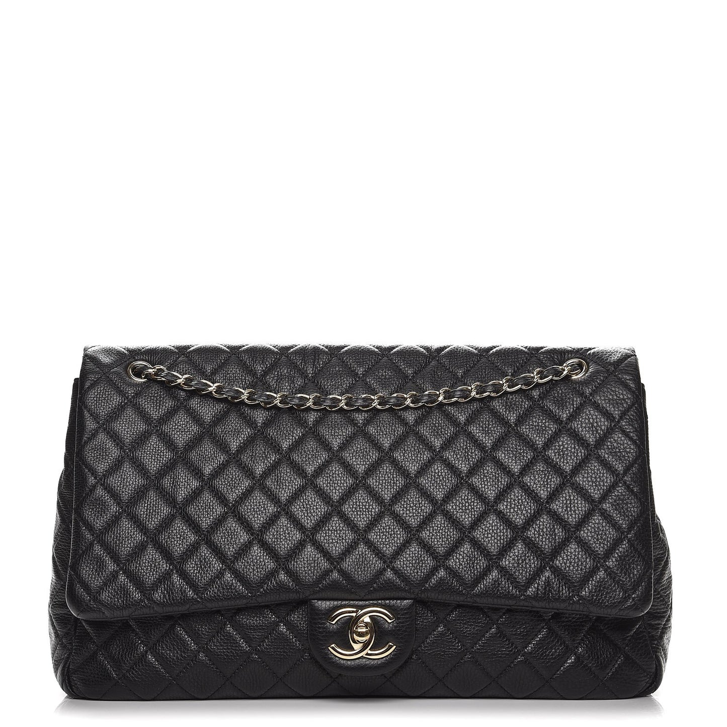 Calfskin Quilted XXL Travel Flap Bag Black
