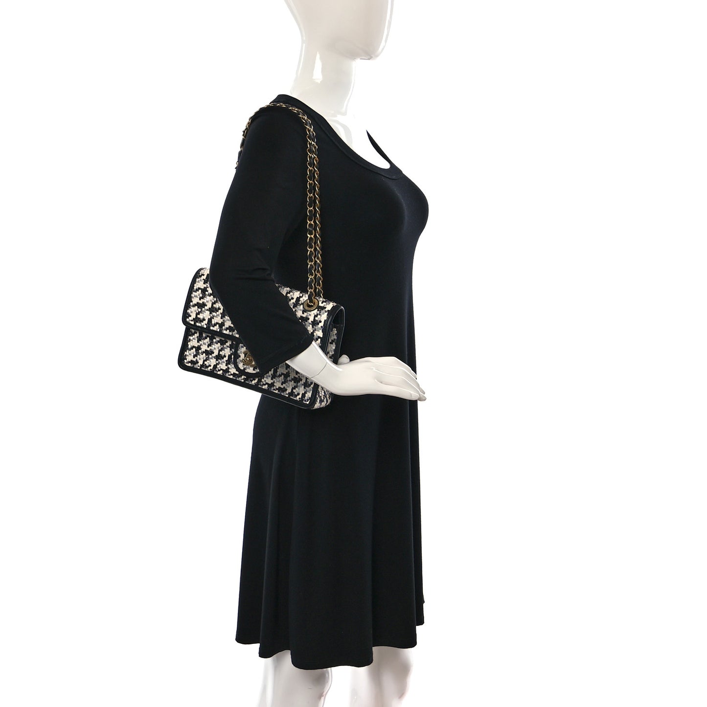 Metallic Lambskin Viscose Woven Flap Silver Black