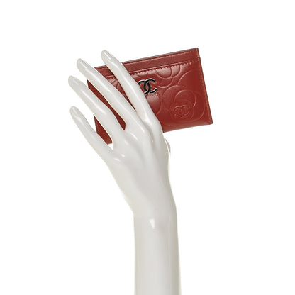 Chanel Lambskin Camellia Embossed Card Holder Red 2 of 7