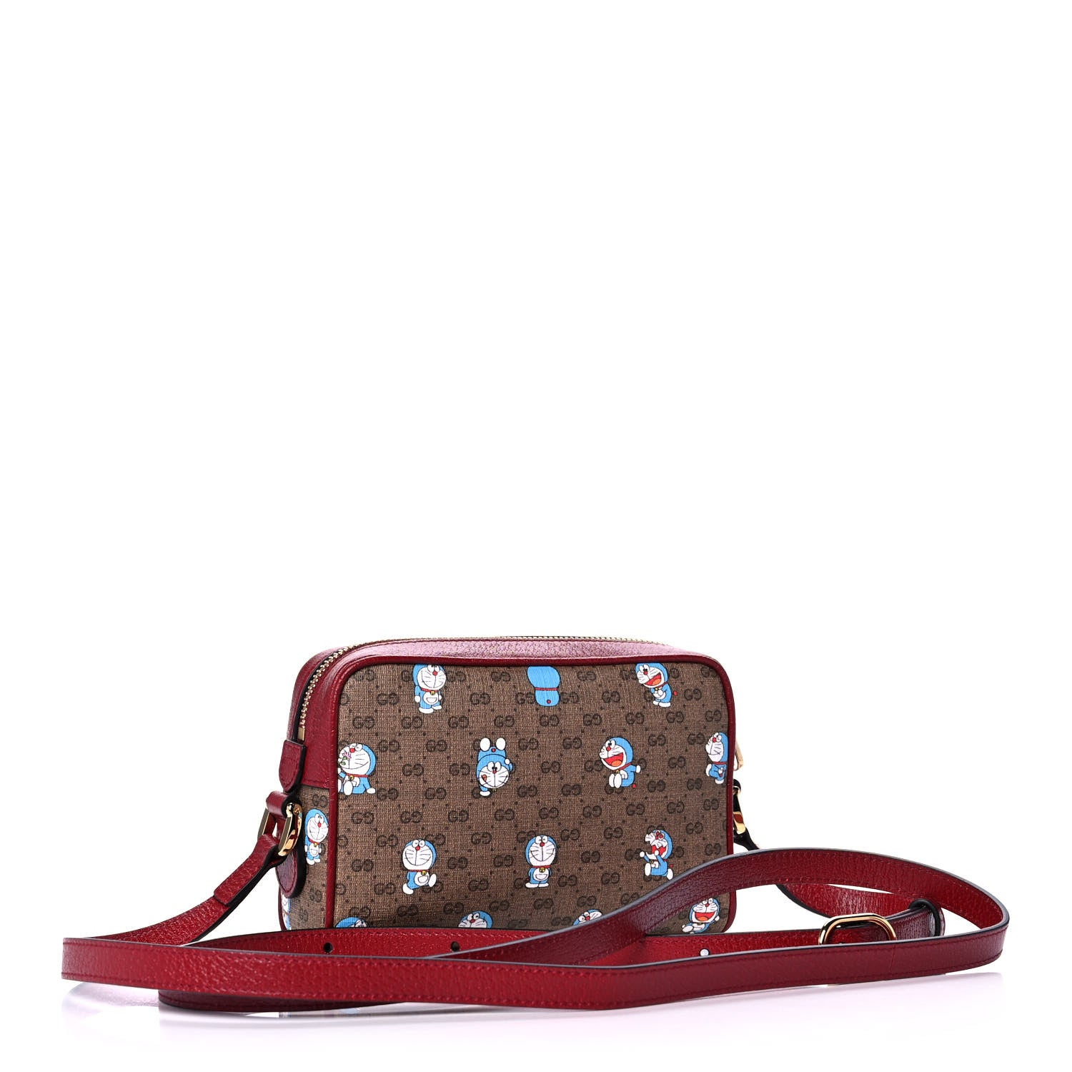 Gucci X DORAEMON Mini Vintage GG Supreme Monogram Camera Bag Beige Cherry Red 3 of 14