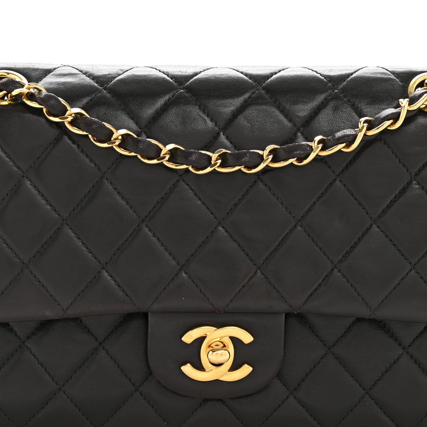 Lambskin Quilted Medium Double Flap Black