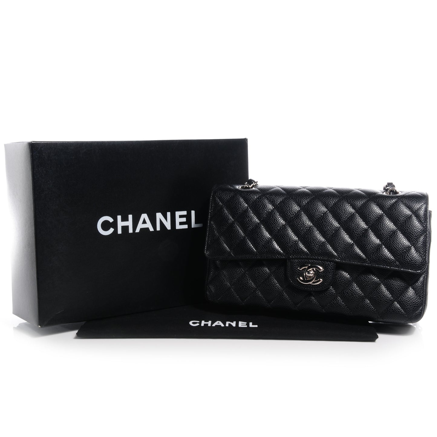 Caviar Quilted Medium Double Flap Black