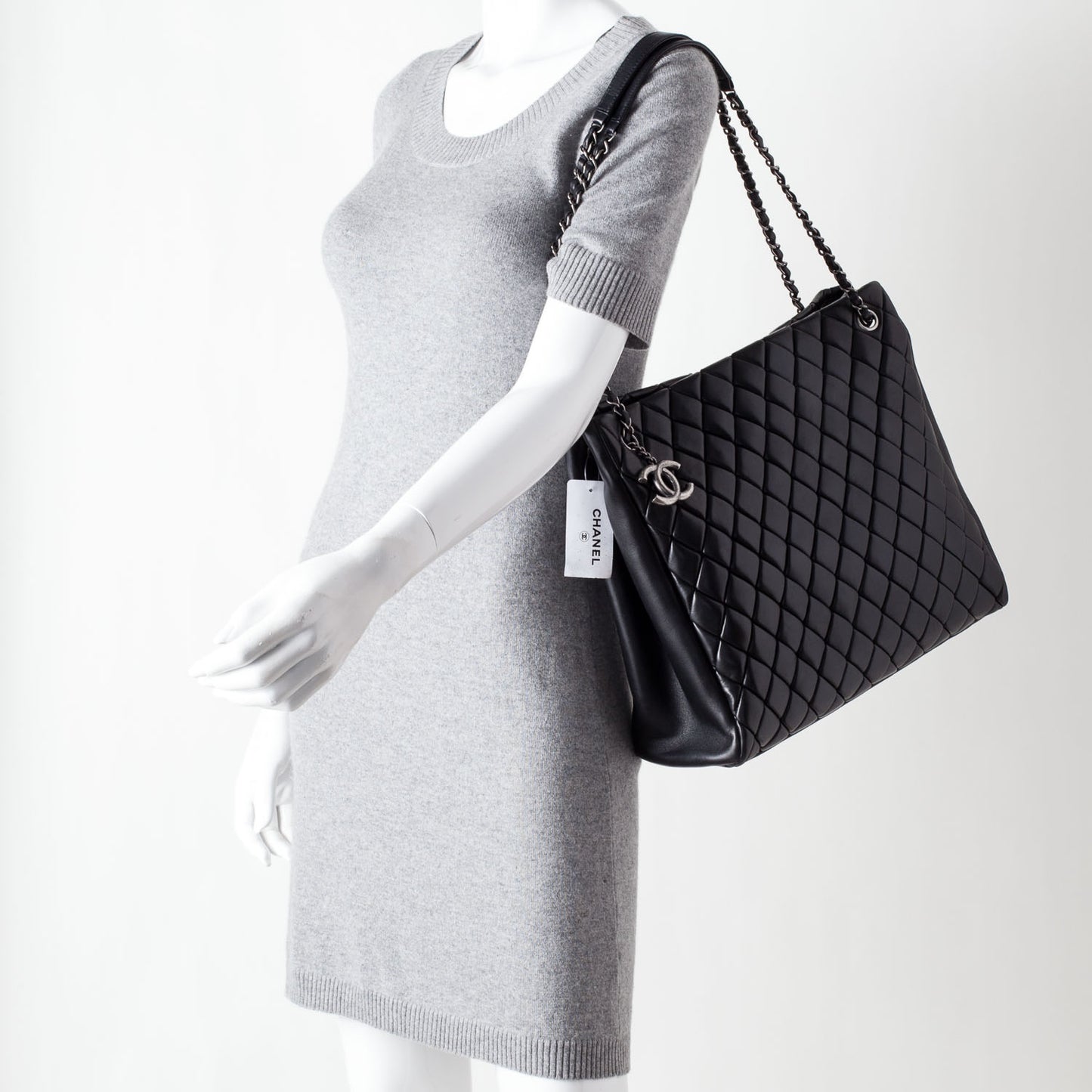 Lambskin New Bubble Quilt North South Tote Black