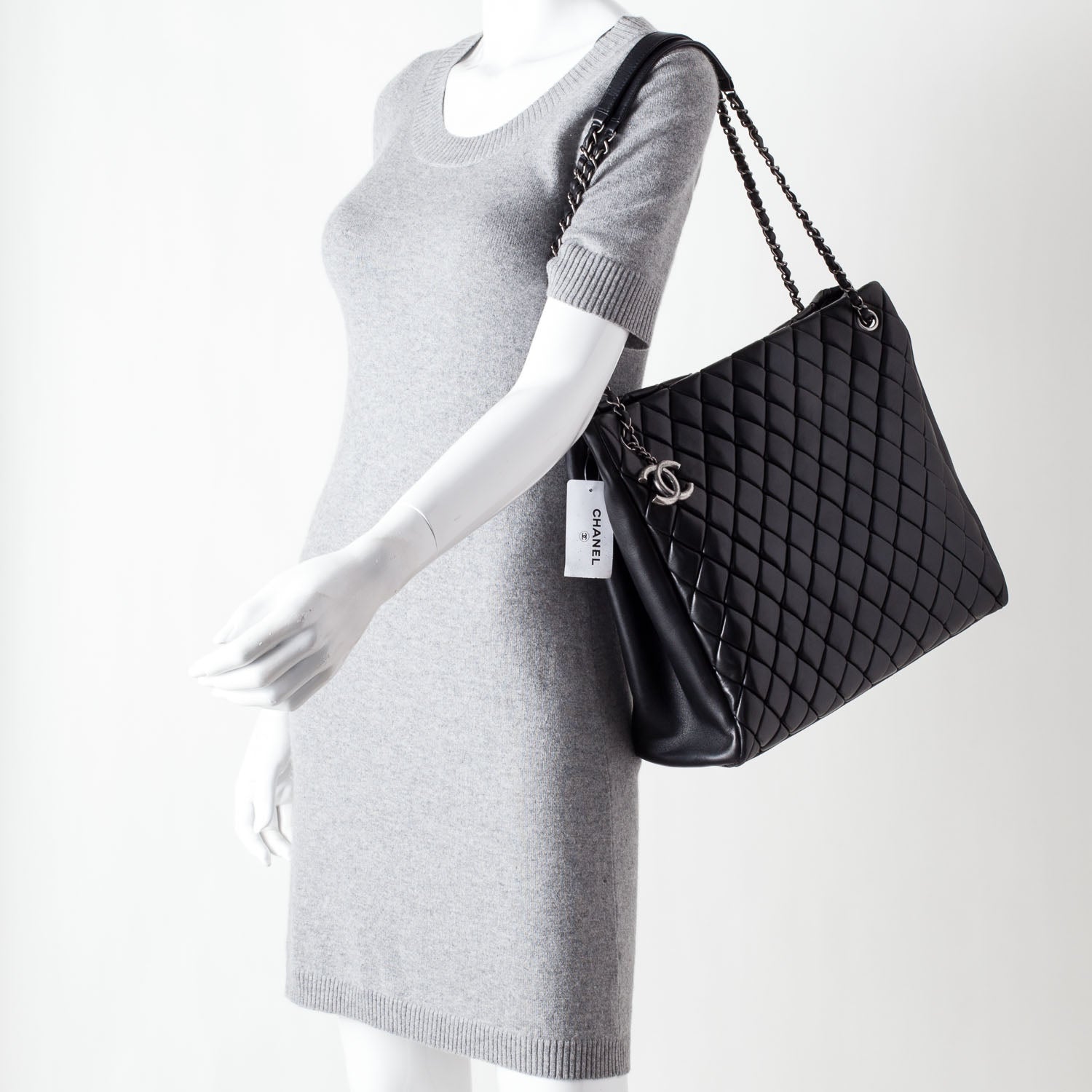 Chanel Lambskin New Bubble Quilt North South Tote Black 2 of 9