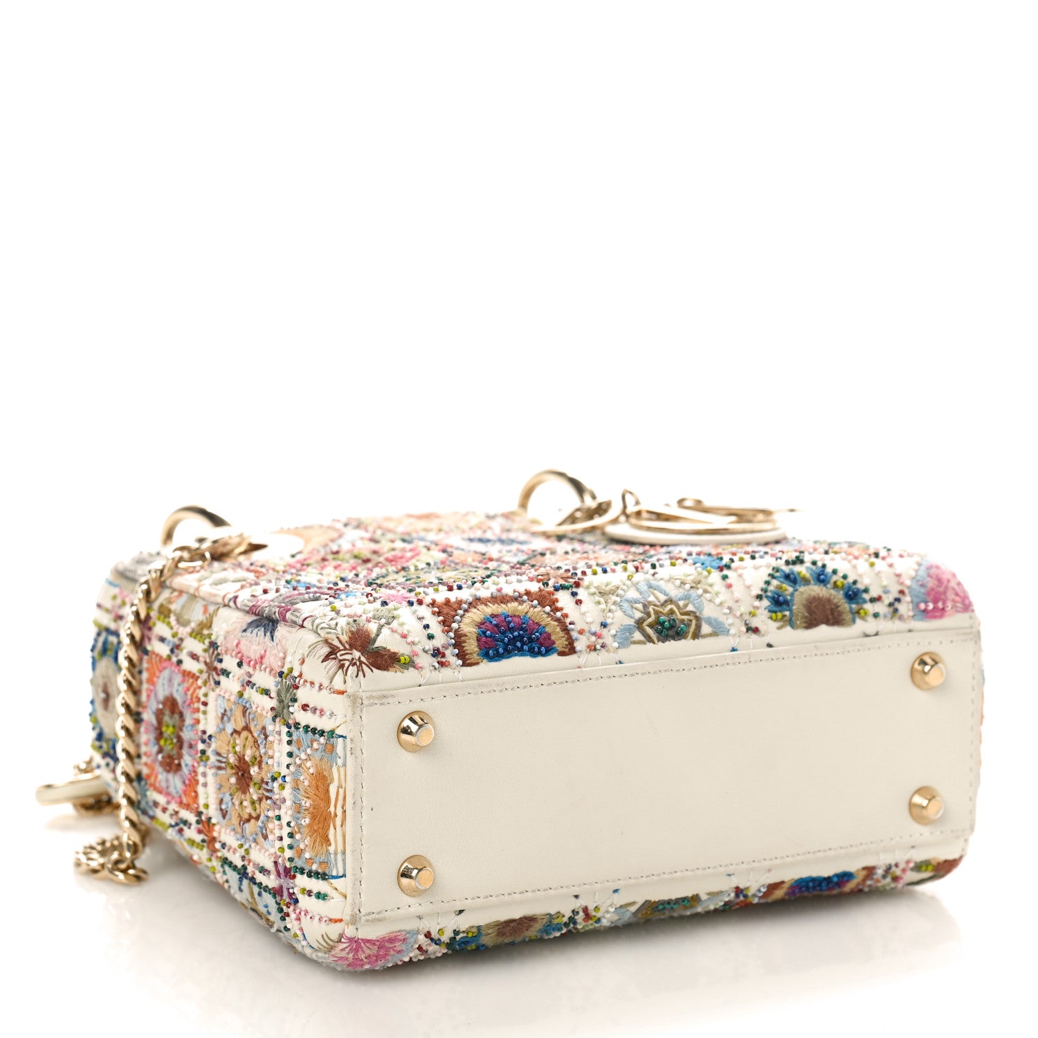Christian Dior Calfskin Embroidered Beaded Geometric Cannage Mini Lady Dior White Multicolor 4 of 13