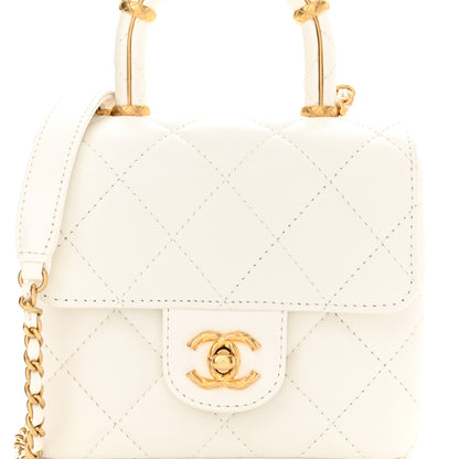 Chanel Lambskin Handle Crush Top Handle Flap Bag White 8 of 11