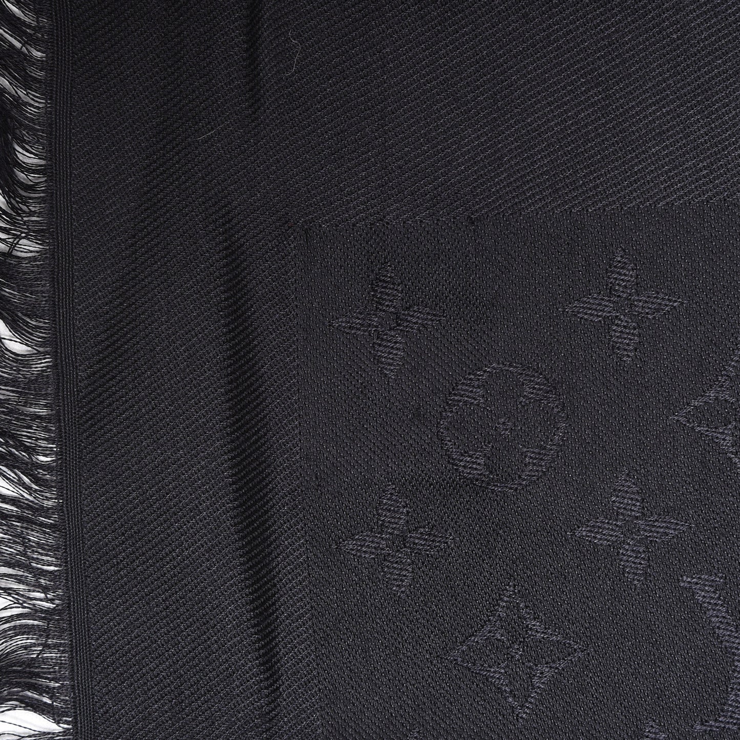 Wool Silk Monogram Shawl Black