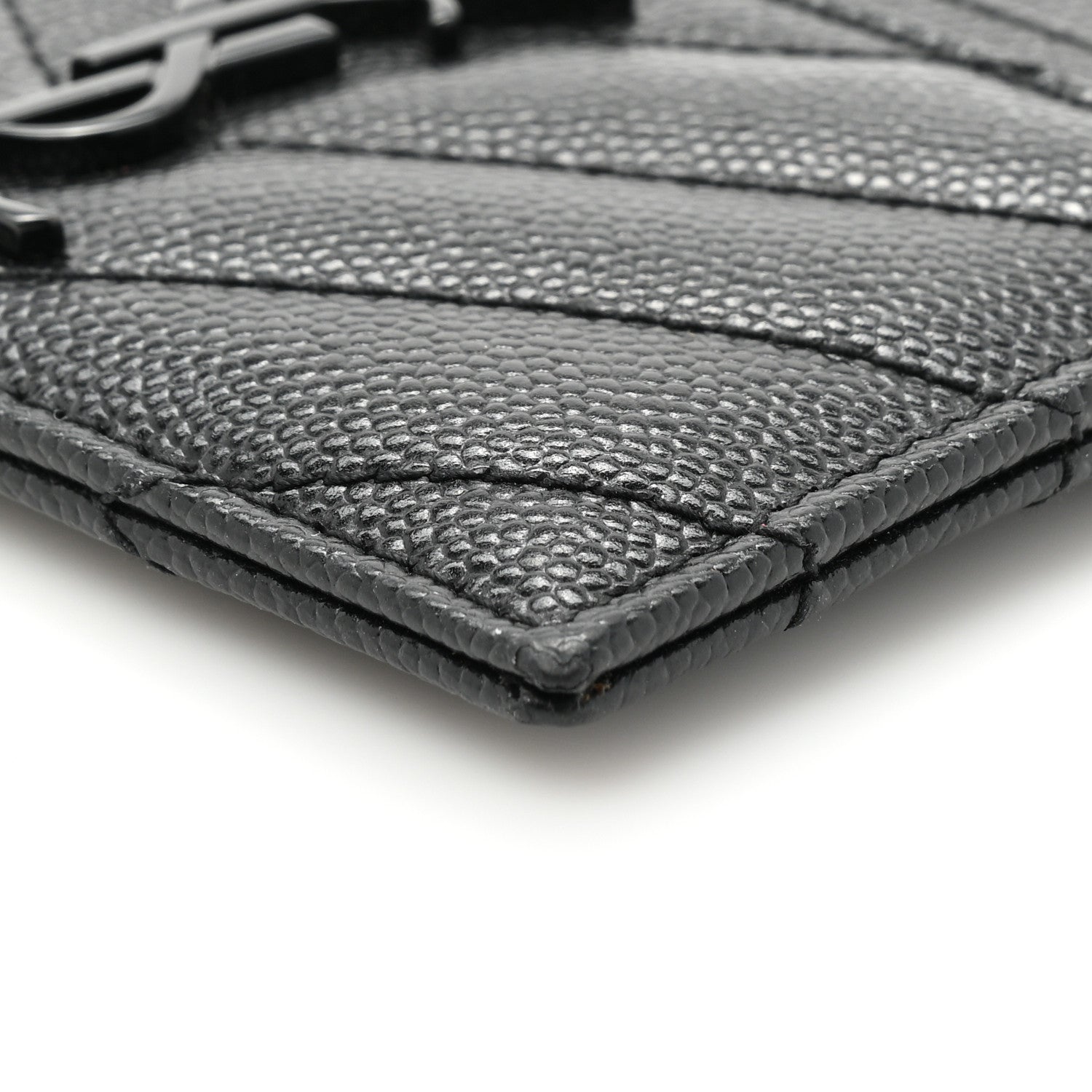 Saint Laurent Grain De Poudre Matelasse Chevron Monochrome Monogram Credit Card Case Black 8 of 11