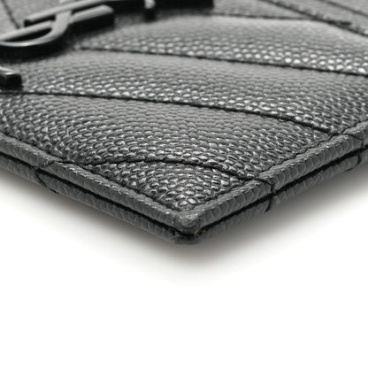 Saint Laurent Grain De Poudre Matelasse Chevron Monochrome Monogram Credit Card Case Black 8 of 11