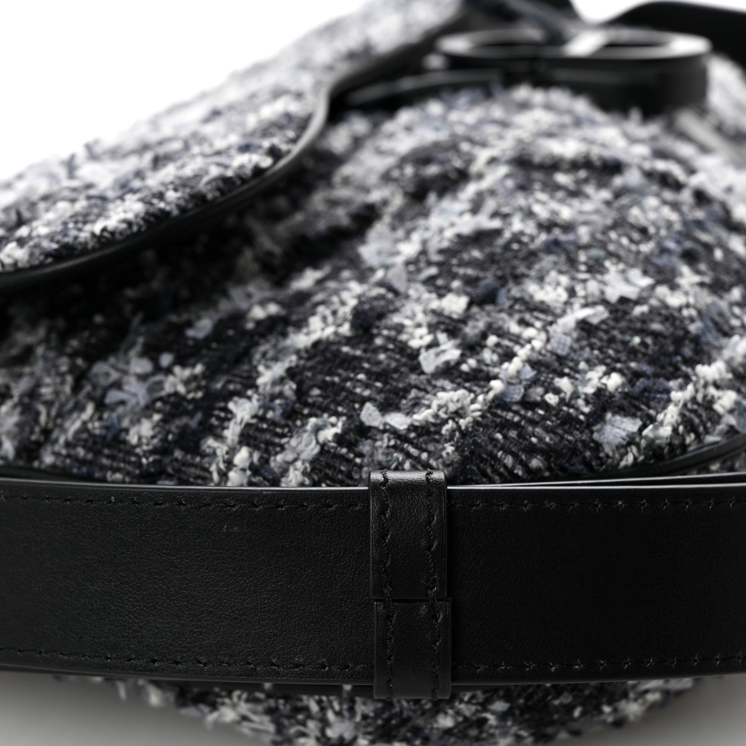 Christian Dior Tweed Saddle Bag Black Silver 13 of 15
