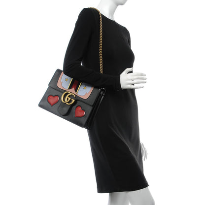 Gucci Calfskin Web Heart Medium GG Marmont Chain Handle Bag Black 2 of 10
