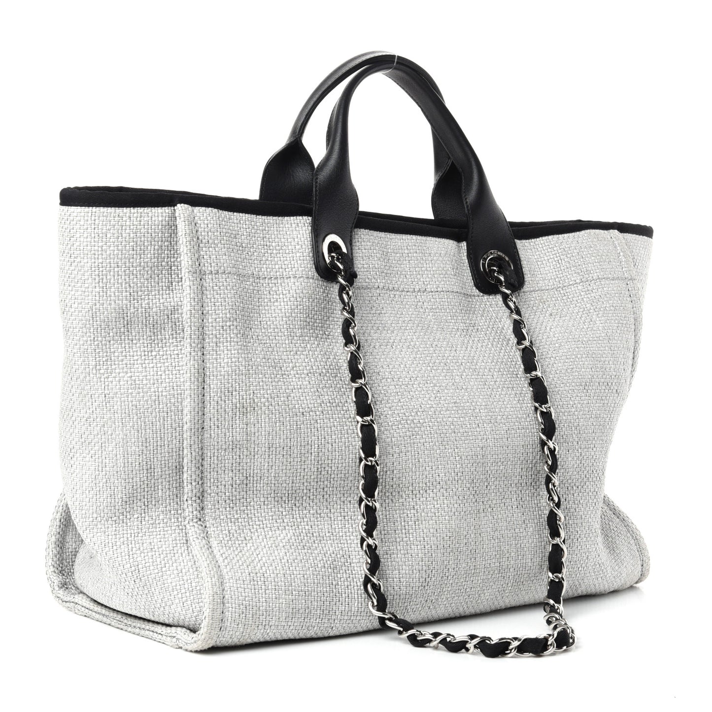 Woven Straw Raffia Medium Deauville Tote Grey
