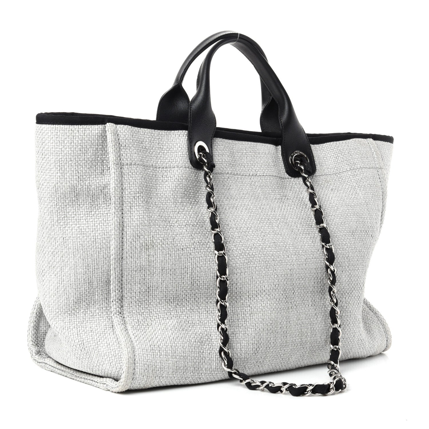 Chanel Woven Straw Raffia Medium Deauville Tote Grey 3 of 10