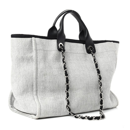 Chanel Woven Straw Raffia Medium Deauville Tote Grey 3 of 10