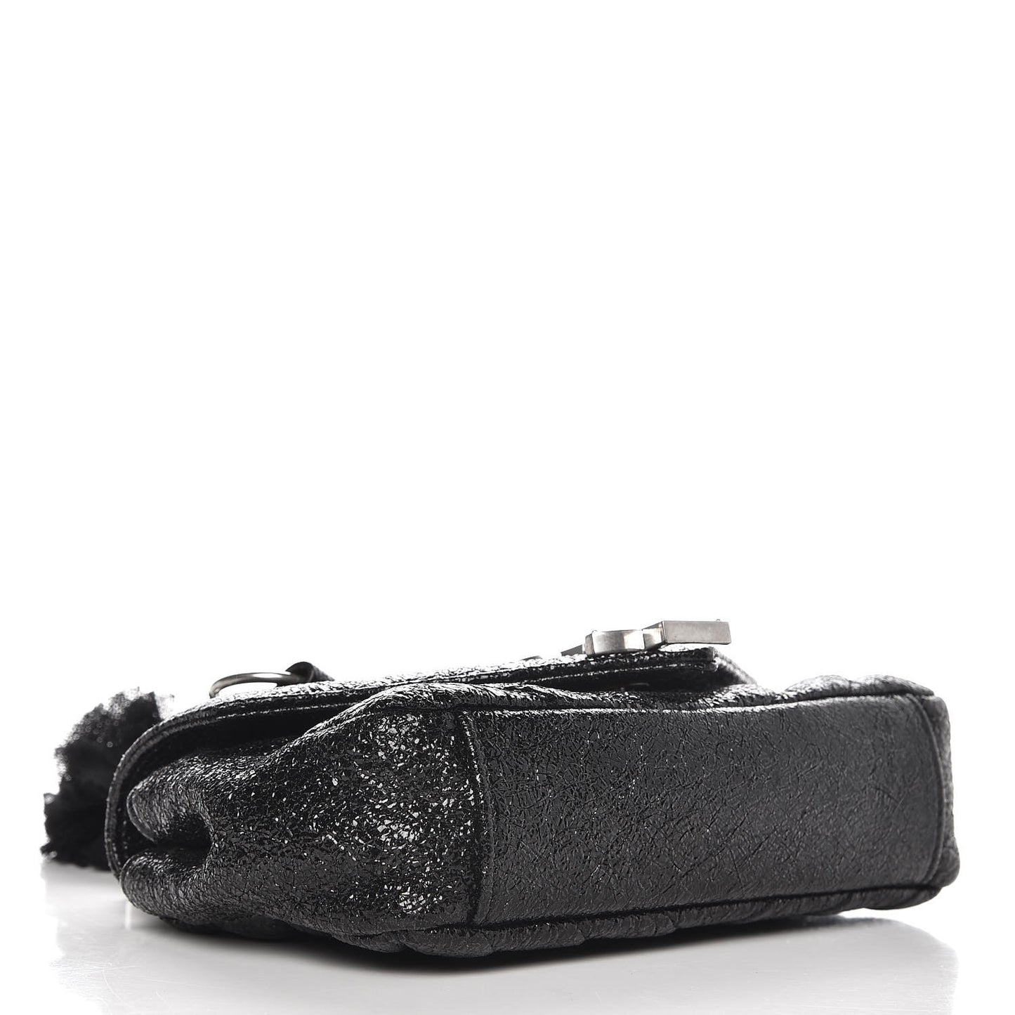 Metallic Crackled Calfskin Chevron Monogram Classic Baby Punk Chain Bag Black