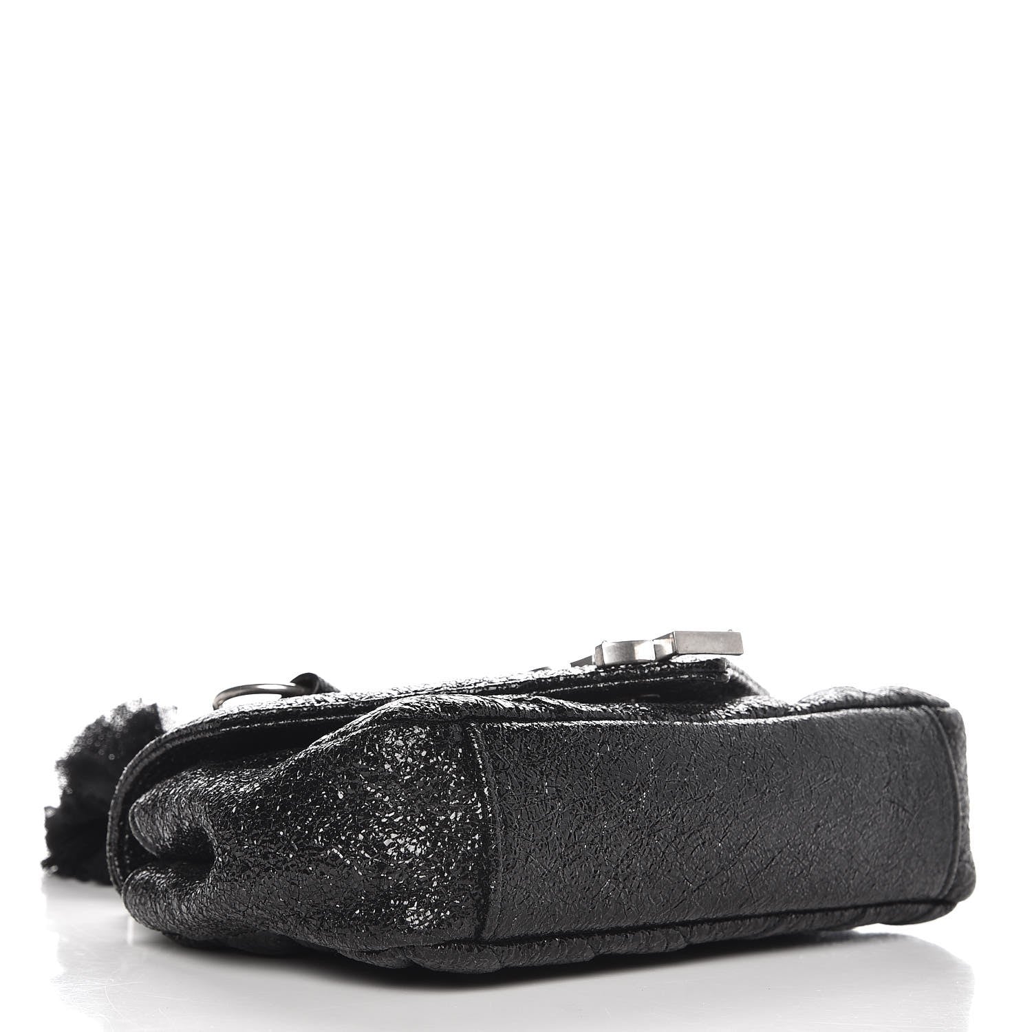 Saint Laurent Metallic Crackled Calfskin Chevron Monogram Classic Baby Punk Chain Bag Black 4 of 7