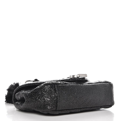 Saint Laurent Metallic Crackled Calfskin Chevron Monogram Classic Baby Punk Chain Bag Black 4 of 7