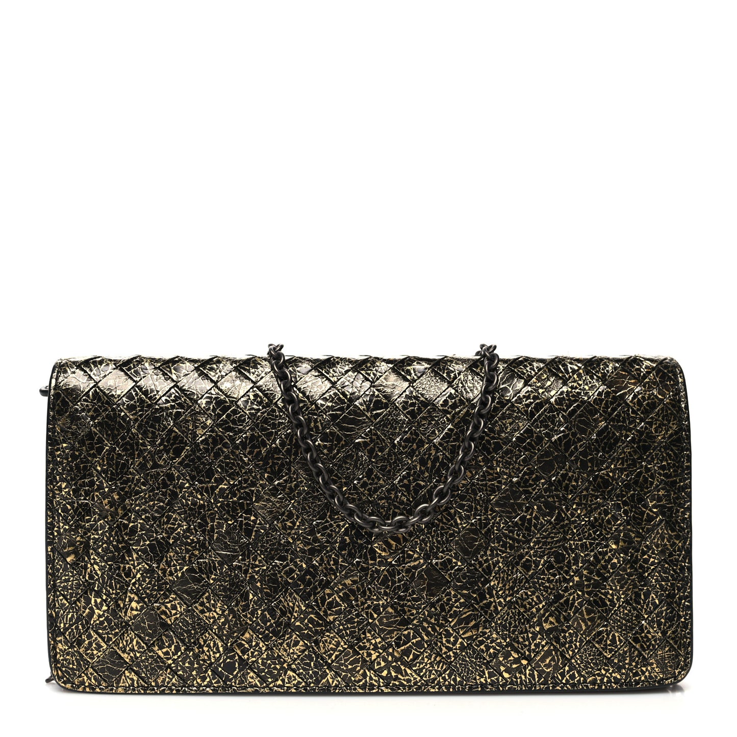 Metallic Nappa Intrecciato Chain Wallet Gold