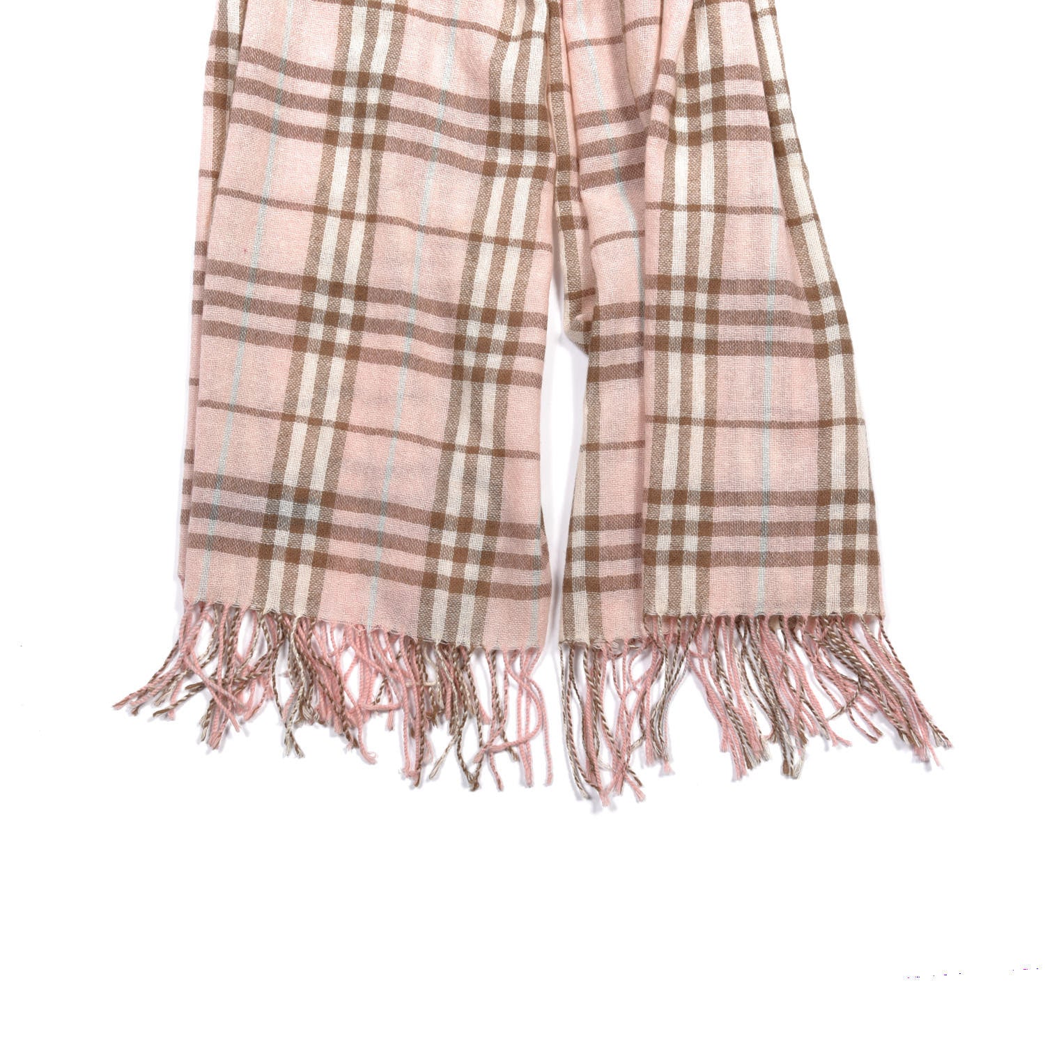Burberry Cashmere Vintage Check Fringe Scarf Pink 2 of 3
