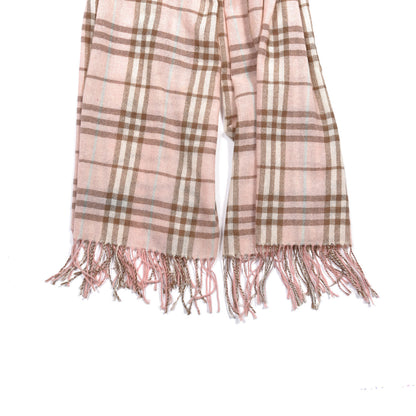 Burberry Cashmere Vintage Check Fringe Scarf Pink 2 of 3