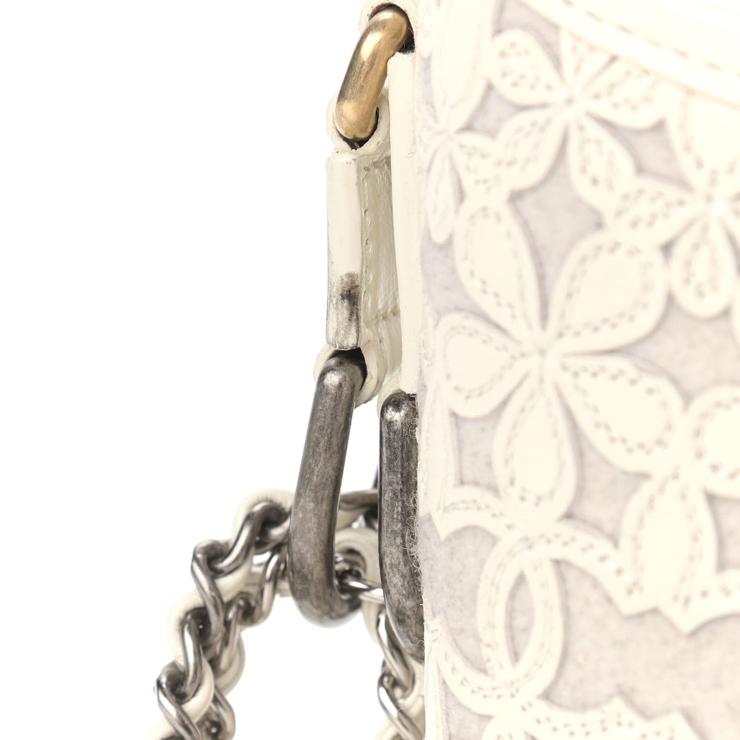 Calfskin Wool Felt Embossed Small Gabrielle Logo Hobo White