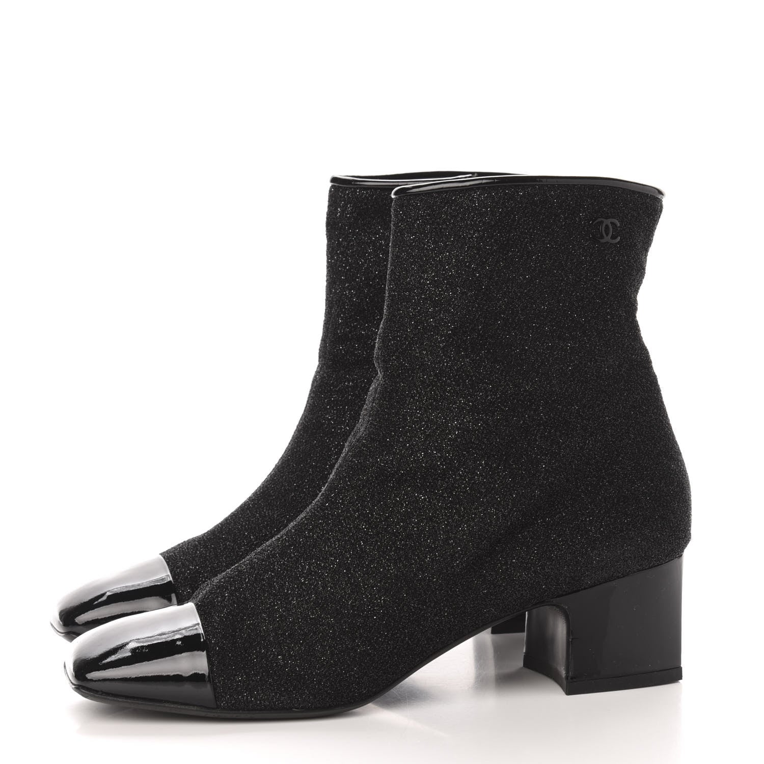 Chanel Glitter Patent Cap Toe Short Boots 40.5 Black 3 of 9