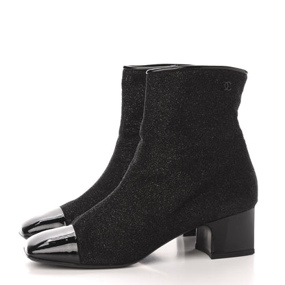 Chanel Glitter Patent Cap Toe Short Boots 40.5 Black 3 of 9