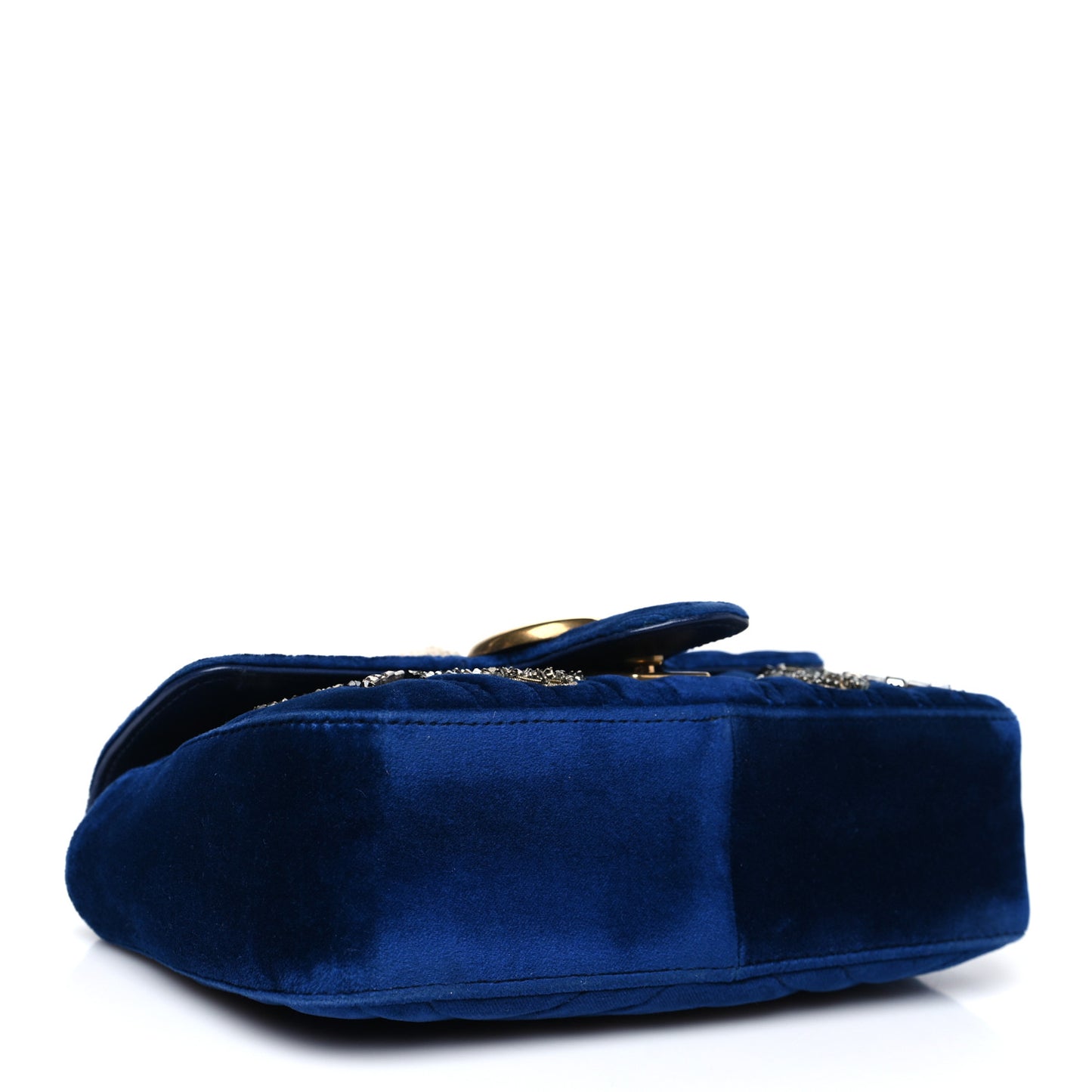 Velvet Matelasse Embroidered Mini GG Marmont Shoulder Bag Cobalt Blue