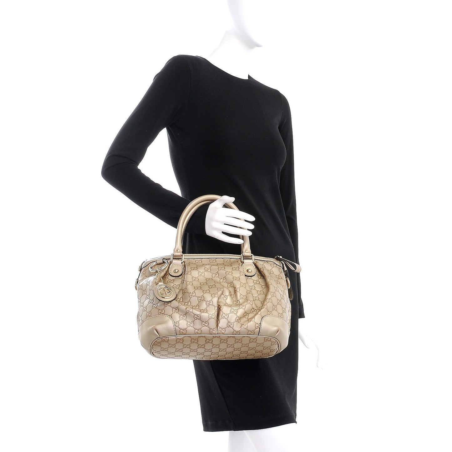 Metallic Soft Guccissima Medium Sukey Top Handle Bag Champagne