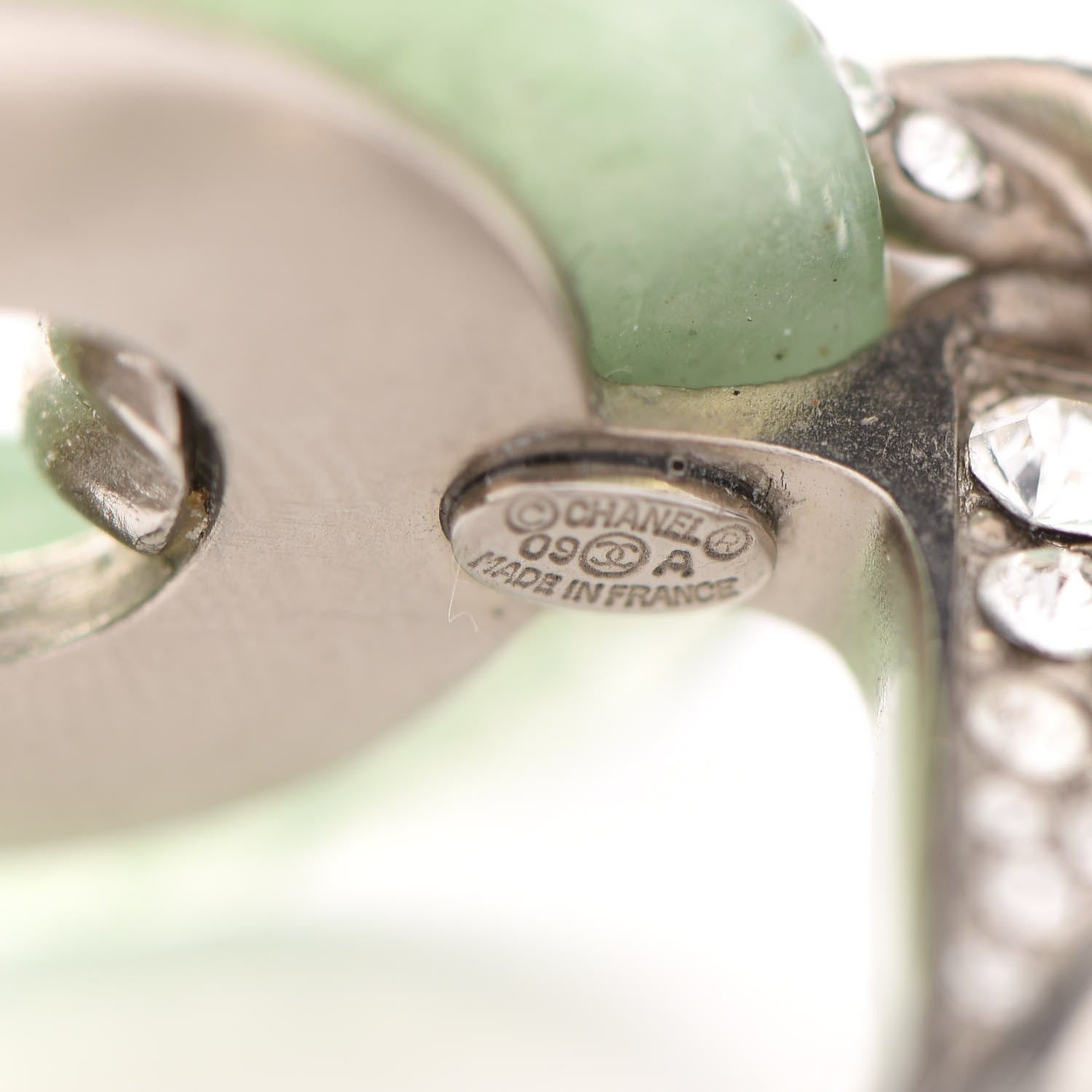 Chanel Crystal CC Ring 6 Silver Green 4 of 5