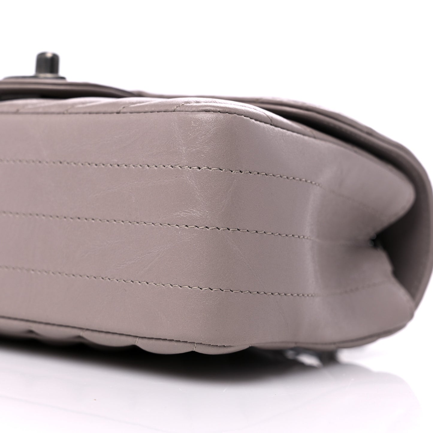 Iridescent Calfskin Chevron Quilted Mini Rectangular Flap Grey