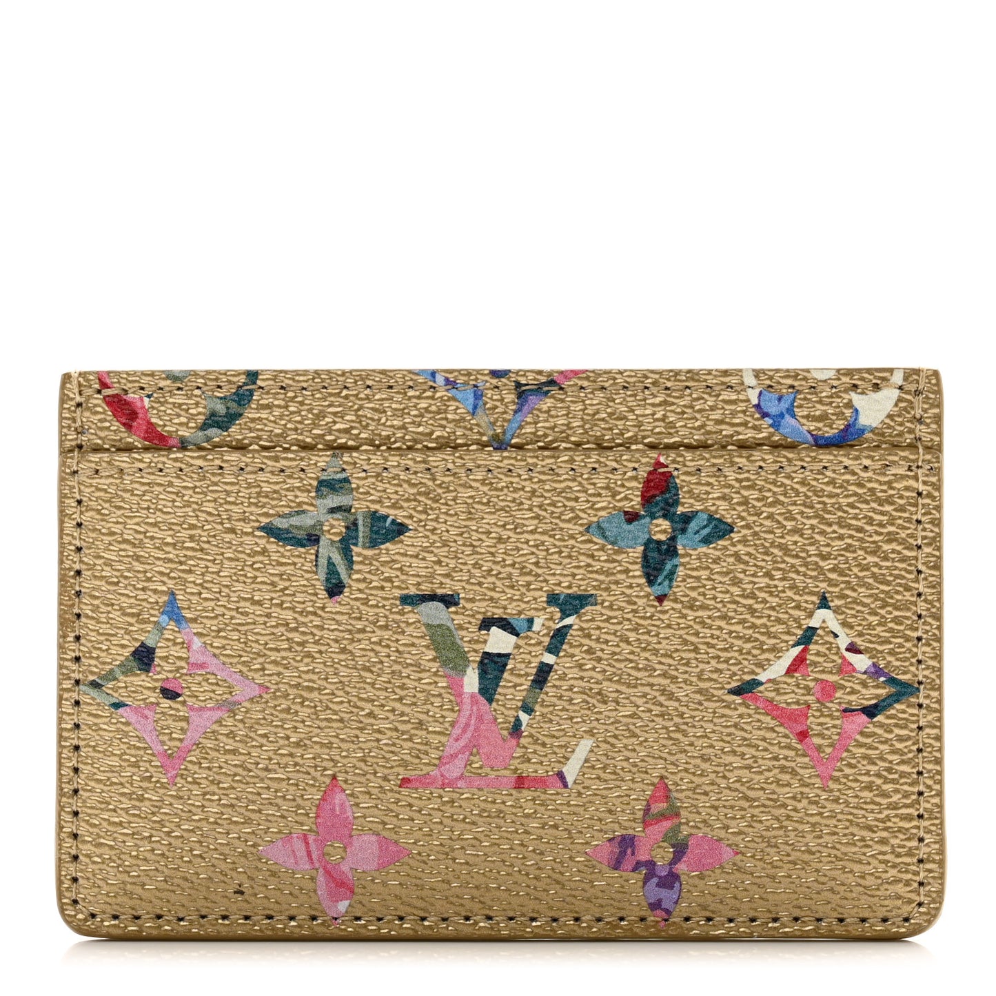 Metallic Monogram LV Garden Card Holder Gold