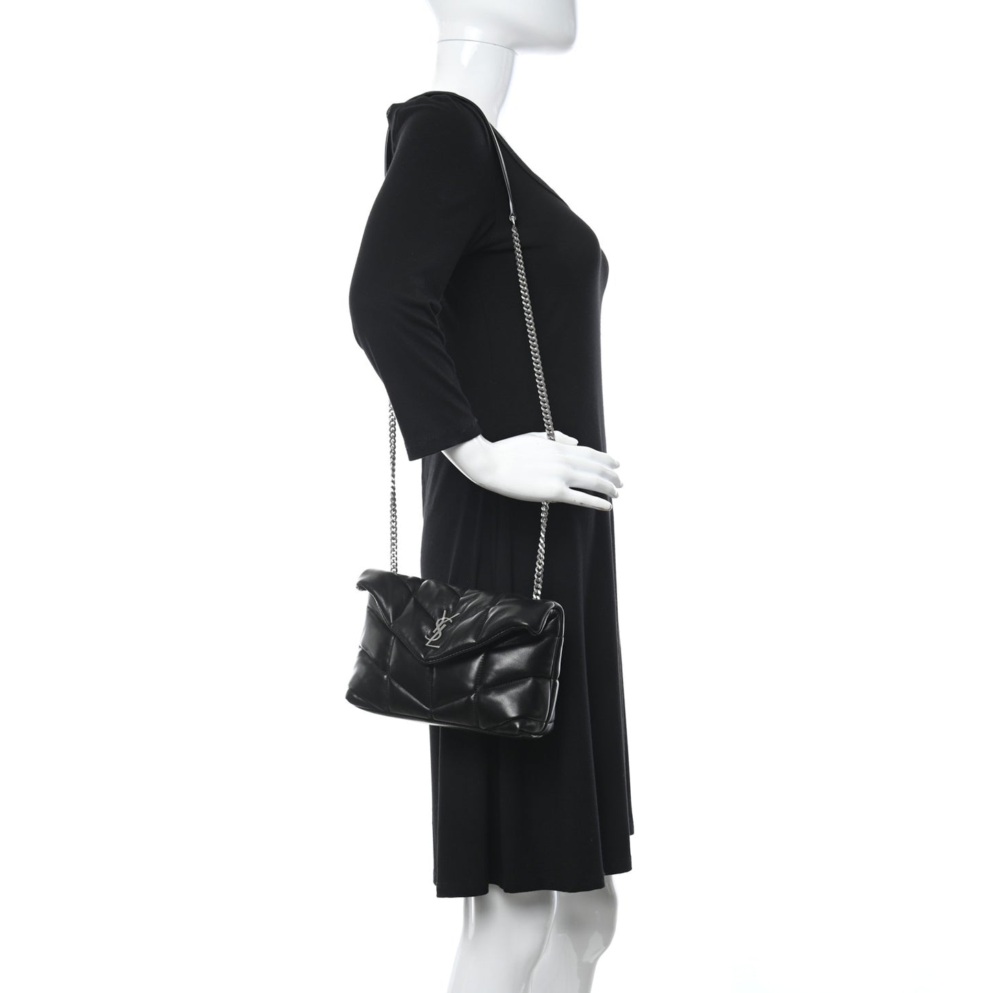 Lambskin Quilted Toy Loulou Puffer Monogram Chain Satchel Black