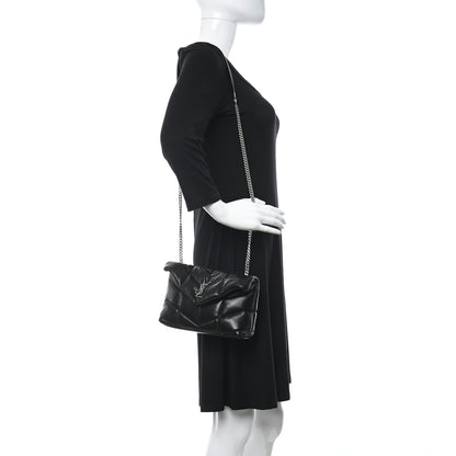 Saint Laurent Lambskin Quilted Toy Loulou Puffer Monogram Chain Satchel Black 2 of 12