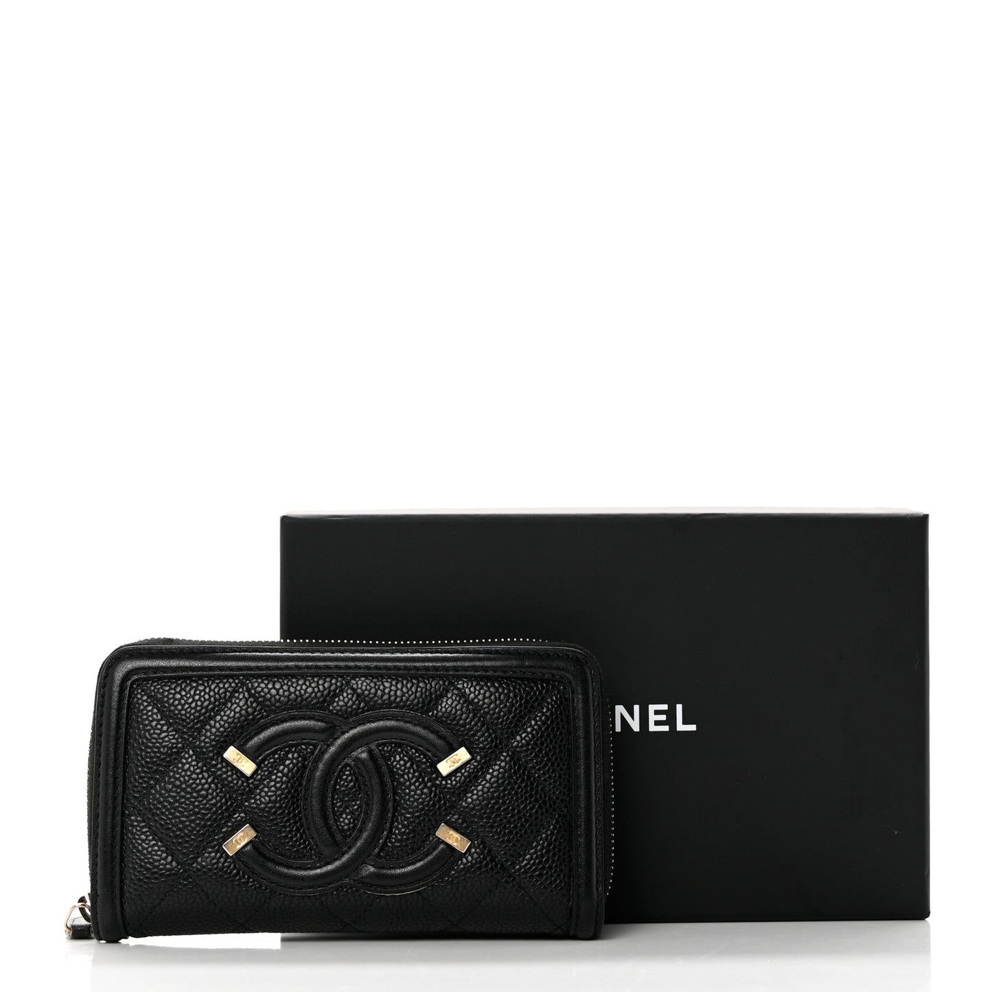 Caviar Quilted Medium Filigree Zip Around Wallet Black