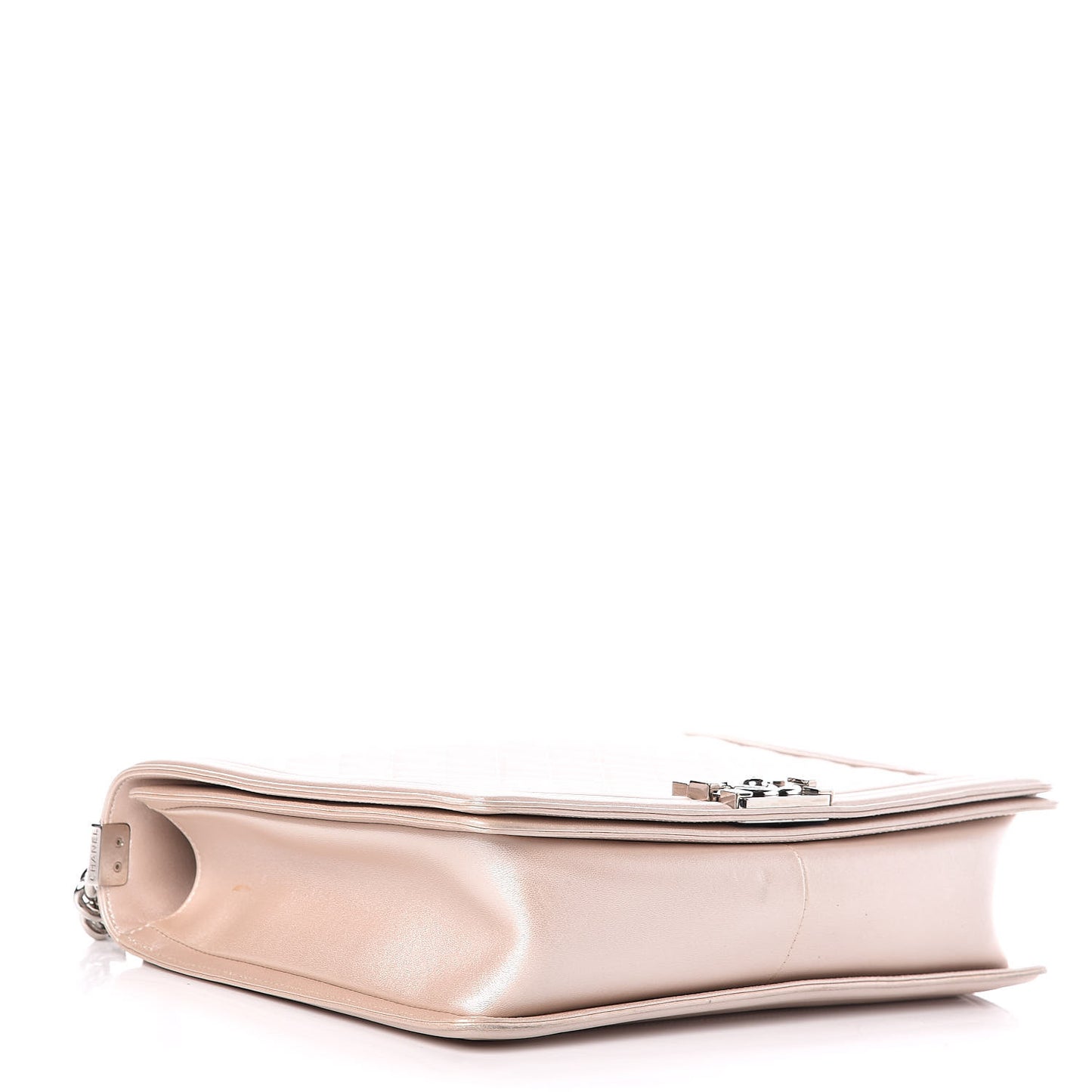 Metallic Lambskin Quilted Large Boy Flap Light Beige