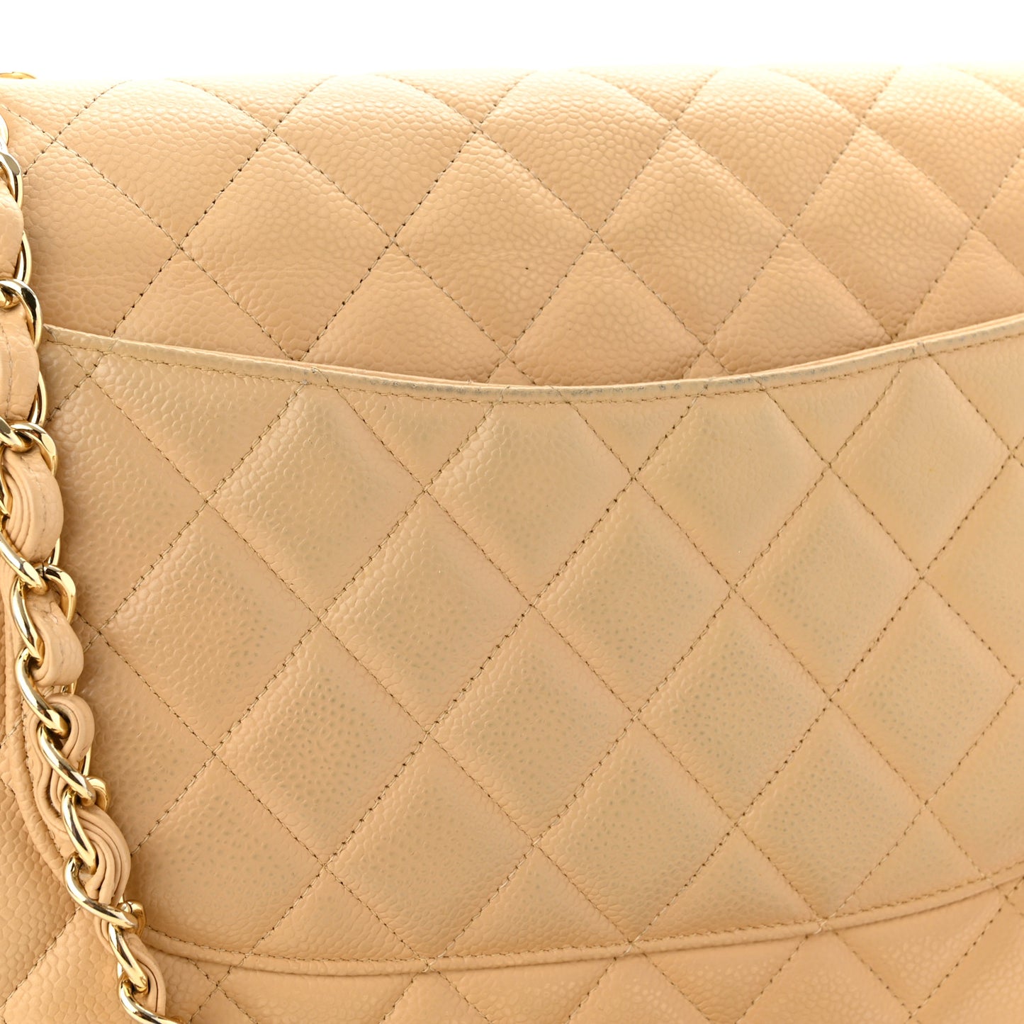 Caviar Quilted Jumbo Double Flap Beige Clair