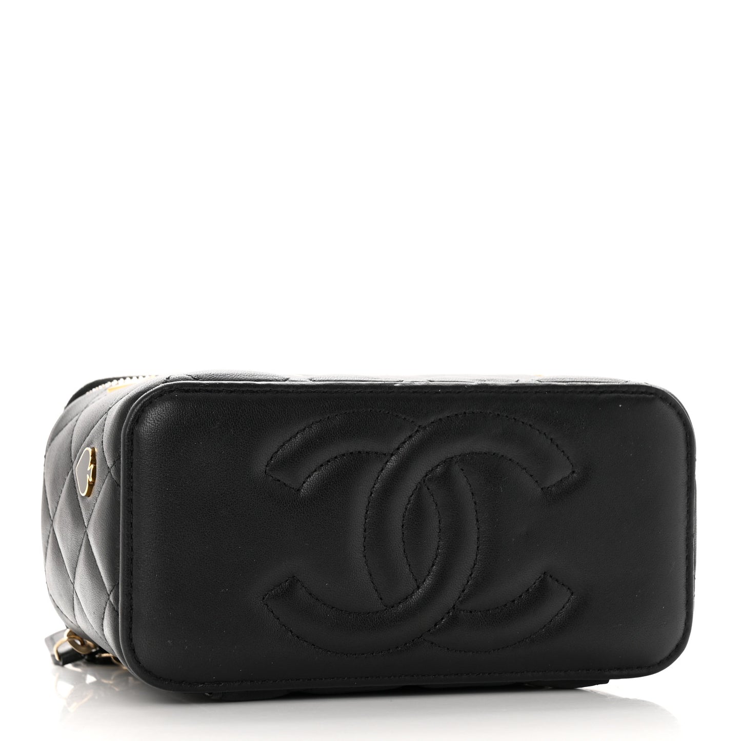 Lambskin Quilted Enamel Coco Casino Small Vanity Case With Chain Black