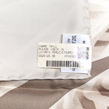 Hermes Silk Please Check In Scarf 90 Gris Perle Etoupe 8 of 8