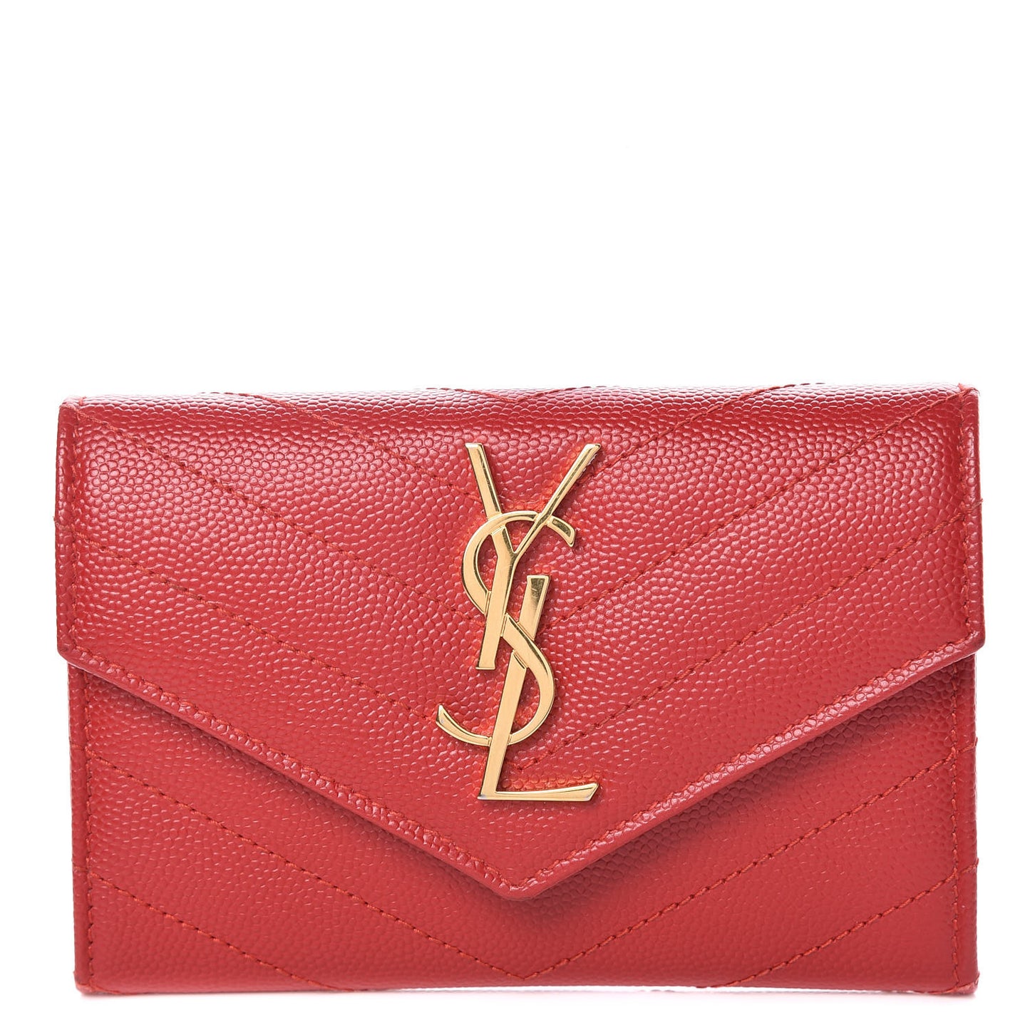 Grain De Poudre Matelasse Chevron Small Monogram Envelope Wallet New Red