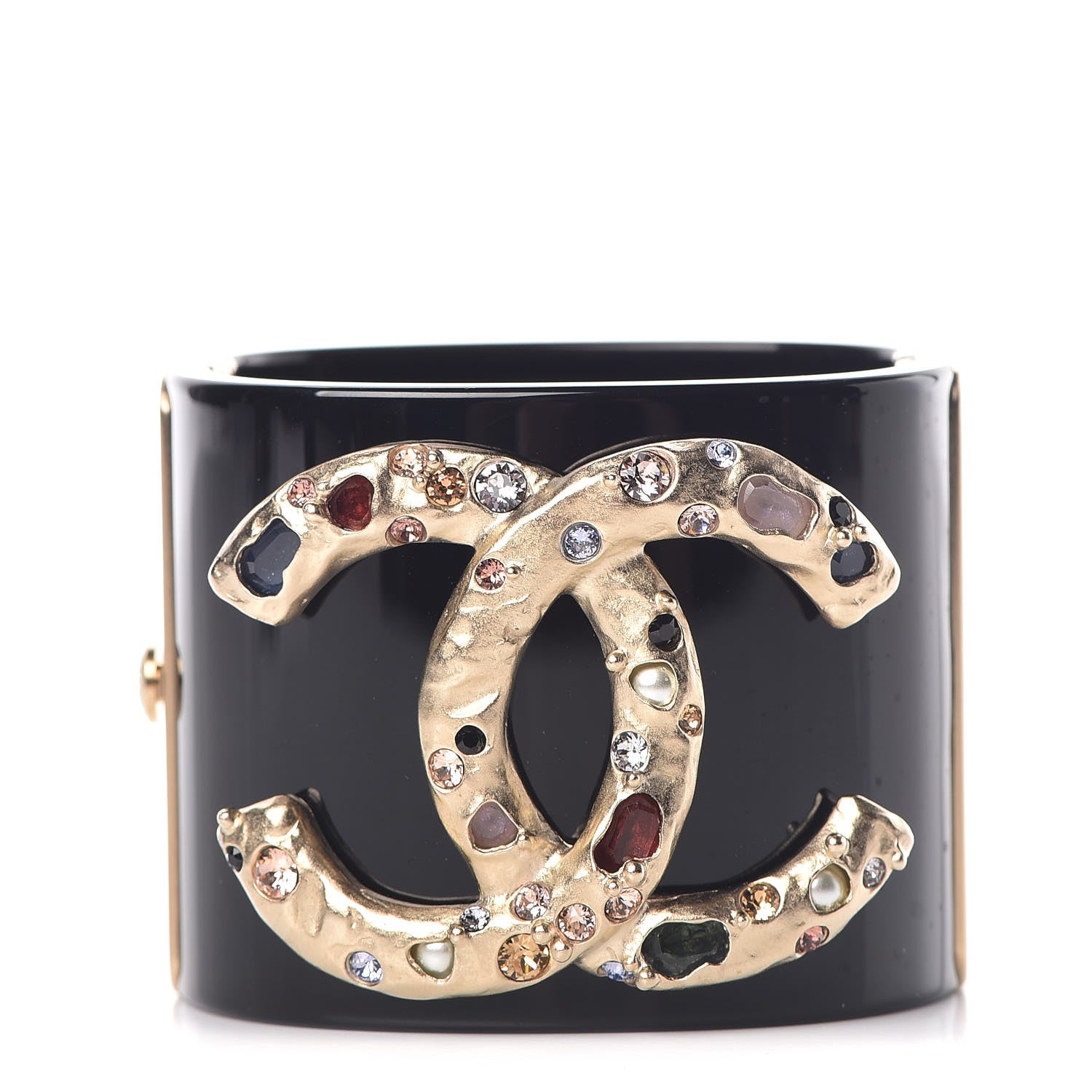 Chanel Resin Crystal CC Cuff Black 1 of 6